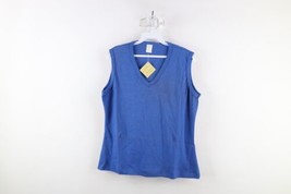 NOS Vintage 70s Streetwear Womens Large Blank Knit Tank Top T-Shirt Blue USA - £27.21 GBP