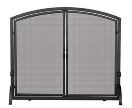 Single Panel Black Wrought Iron Screen With Doors- Large - £218.23 GBP