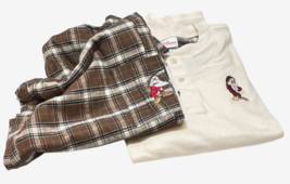 Grumpy Lounge Sleep Set Men M Solid Henley Plaid Pant Oatmeal (Brown Cream) 2 PC - £25.97 GBP