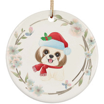 Cute Shih Tzu Dog Pet Lover Ornament Flower Watercolor Christmas Gift Tree Decor - £11.83 GBP