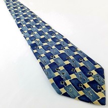 ZYLOS George Machado Men&#39;s 100% Silk Tie 56&quot; x 3.75&quot; Blue Geometric Made in USA - £10.64 GBP