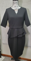 Thalia Sodi Sheath Dress Women Medium Black 3/4 Sleeve Ruffle Waist Keyhole Neck - £20.36 GBP