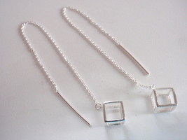 Cube Threader Earrings 925 Sterling Silver Corona Sun Jewelry - £11.53 GBP