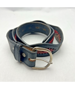 LADIES Western Leather Black Belt Silver Medallions Red Insets 40.5&quot; - $18.40