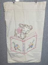 Antique Vintage Laundry Bag Hand Made Embroidered Pillowcase Drawstring Bear - £14.38 GBP