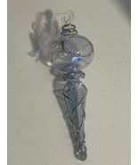 Blown Glass Christmas Ornament Finial Etched W/ Silver Color Holiday Tre... - $298.30 MXN
