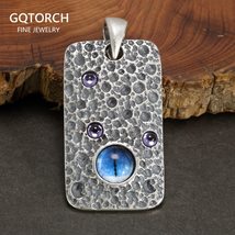 Real 925 Sterling Silver Evil Eye Pendants for Men and Women Punk Style Square P - £67.58 GBP