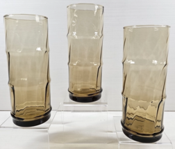 3 Libbey Bamboo Bash Tawny Tumbler Set Brown Optic Emboss Drink Cocktail... - $31.65
