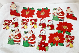 18 Vintage Christmas Flocked Gift Tags &amp; Gummed Seals Santa Snowgirl Poi... - $18.32