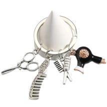 Mini Metal Hairdryer &amp; Scissors Charms Key Ring - New - £13.34 GBP