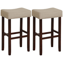 2 Set of 29 Inch Height Upholstered Bar Stool with Solid Rubber Wood Legs and F - £137.39 GBP