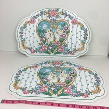 2Vtg Easter Rabbit Bunny Heart Pastel Floral Easter Vinyl Placemats Town Country - £19.48 GBP