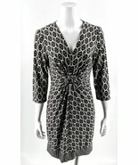 Donna Morgan Dress Sz 10 Gray Brown Black Geometric V Neck Gathered Wais... - $45.87 CAD
