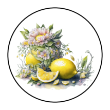 30 LEMONS AND FLOWERS ENVELOPE SEALS STICKERS LABELS TAGS 1.5&quot; ROUND - £6.33 GBP