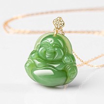 100% Natural Untreated Authentic Hetian Spinach Green Jade Maitreya Buddha 18K G - £237.09 GBP