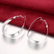 Womens 925 Sterling Silver Elegant U-Shape Pierced Hoop Earrings - £9.71 GBP