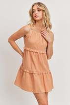 Textured Woven Fabric With Tiered Orange Dress - £36.16 GBP
