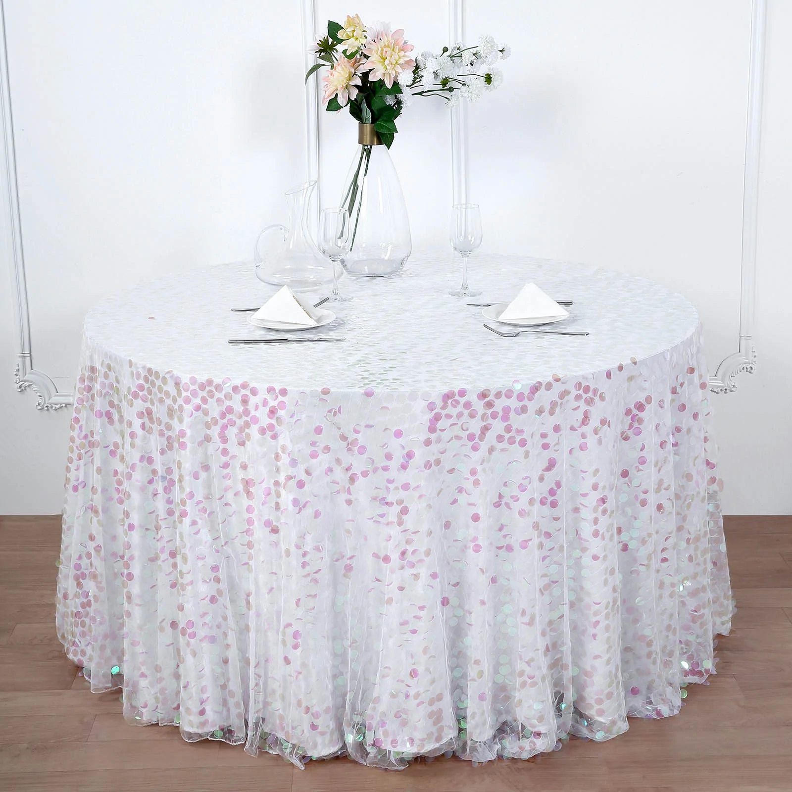 Assorted - Polyester - 120&quot; Big Payette Sequin Round Tablecloth Wedding - $119.98