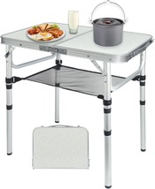 Small Folding Camping Table 2Ft, Portable Pinic Table Adjustable Height, White - £34.29 GBP