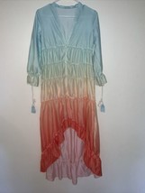 Long Pastel Rainbow Tiered Dress V Neck Asymmetrical Hemline Size S Ombre - £39.56 GBP