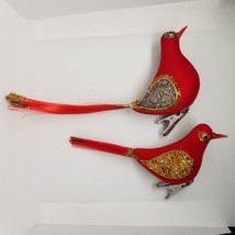 2 Vintage Red Flocked BIRDS Clip On Glitter Wings Fiberglass Tails JAPAN Crafts  - £16.74 GBP