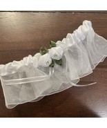 Wedding White Garter Satin Organza Roses Rhinestones Ribbons Stretch 2.5... - $13.32 CAD