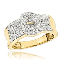 1.20 Carati Taglio Rotondo Diamanti Finti Cintura Fibbia Ring IN 14K Oro Giallo - £196.65 GBP
