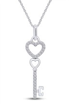 0.07 CT Natürlich Diamant Herz &amp; Schlüssel Anhänger Halskette 14K Weißgold - £123.01 GBP