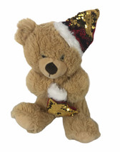 Best Made Toys Tan Beige Teddy Bear 12”  Plush Sequins Santa Hat &amp; Bag - £11.79 GBP