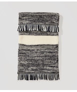 New LOFT Women Fringe Striped Navy Blue Cozy Medium Knit Winter Scarf - £19.56 GBP