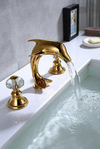 Classic new Gold 8&quot; widespread 3 holes bathroom Lav Sink dolphin faucet ... - £112.88 GBP