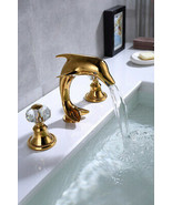Classic new Gold 8&quot; widespread 3 holes bathroom Lav Sink dolphin faucet ... - £112.41 GBP