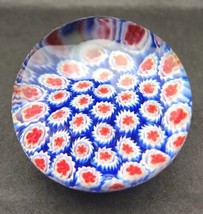 Vintage Millefiori Murano Italy Art Glass Cane Design Blue/Red/White Paperweight - £54.92 GBP
