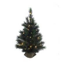 Kurt Adler 3&#39; PRE-LIT Frosted Christmas Tree w/ Burlap Covered Base - £46.05 GBP