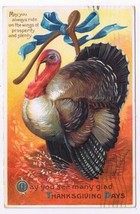 Holiday Postcard Embossed Thanksgiving Clapsaddle Turkey Wishbone Blue Ribbon - £5.49 GBP