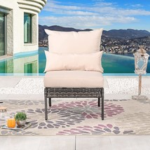 Lokatse Home Outdoor Wicker Armless Chair With Cushion For Garden, Pool,, Beige - £177.73 GBP
