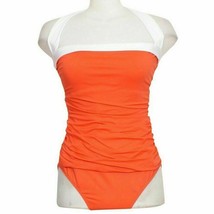 RALPH LAUREN Coral Orange Ruched Bandeau Halter Slimming Fit Swimsuit 14 - £48.24 GBP