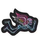 ANGEL WINGS SKELETON IRON ON PATCH 3.25&quot; Skull Flying Demon Embroidered ... - $78.32 MXN