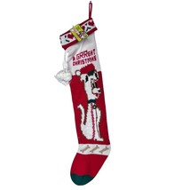 Vintage 24&quot; Knit Christmas Stocking with White Dog Design &amp; Jingle Bells - $437.55 MXN