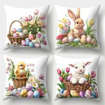 4pcs Easter Flower Pillow Cover Set, Holiday Decoration Sofa Cushion Cov... - £16.75 GBP