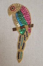 Vintage Appliqué Sequins &amp; Beads Patch Parrot Parakeet 4 1/4&quot; Glued Pin Back - £7.75 GBP