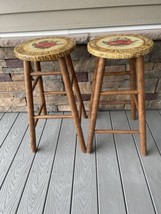 Hand Made Solid Wood 4 Leg Painted Tomate Artwork Counter 27&quot; Bar Stools... - $147.51