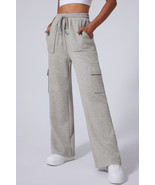Light Grey Multi Pockets Lace-up High Waist Wide Leg Workout Pants - $588.83 MXN