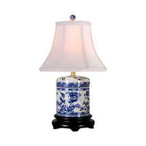 Beautiful Blue and White Porcelain Ginger Jar Floral Bird Motif Table La... - $196.91