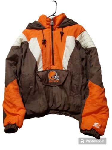 Vintage NFL Starter Cleveland Browns Half-Zip Pullover Puffy Jacket Men's Size L - $148.50