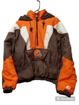 Vintage NFL Starter Cleveland Browns Half-Zip Pullover Puffy Jacket Men&#39;... - £116.77 GBP
