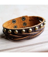 Multi-Strand Leather Cuff with Antique Gold Studs - £31.63 GBP