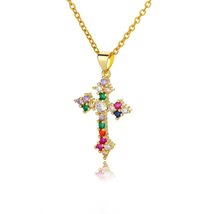 Colorful Cross Zircon Necklace For Women Stainless Steel Gold Moon Cryst... - £19.98 GBP