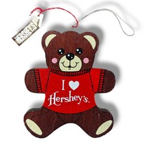 Vintage Hersheys Teddy Bear Ornament Wooden I Love Hershey&#39;s Chocolate Town USA - $9.95