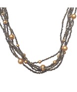 Vintage Multistrand Dark Brown Seed Beads Copper Tone Beads Choker Necklace - $27.61 CAD